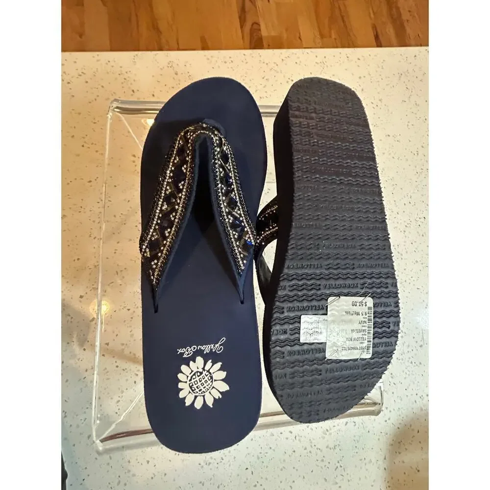 Yellow Box Blue Jeweled Leather Sandals - Women's 9.5 NWT